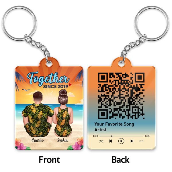 Couple Back View Summer Vibe Favorite Song QR Code Personalized Acrylic Keychain Supply