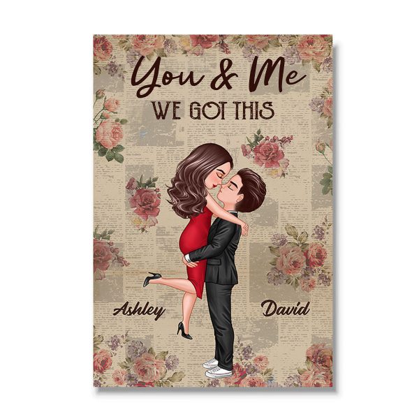 Roses Newspaper Pattern Doll Couple Hugging Kissing Personalized Vertical Poster Cheap