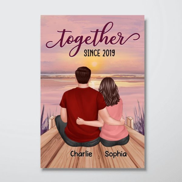 Couple Sitting Back View Lake Sunset Personalized Vertical Poster For Cheap - Image 4
