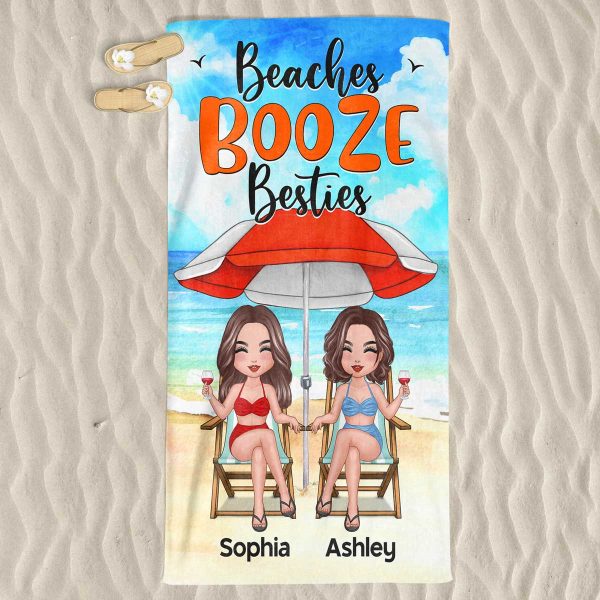 Doll Besties Sisters Under Umbrella Personalized Beach Towel Online now - Image 3