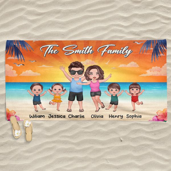 Whole Family Happy Couple Dad Mom Kids Dogs Cats Personalized Beach Towel on Sale - Image 3
