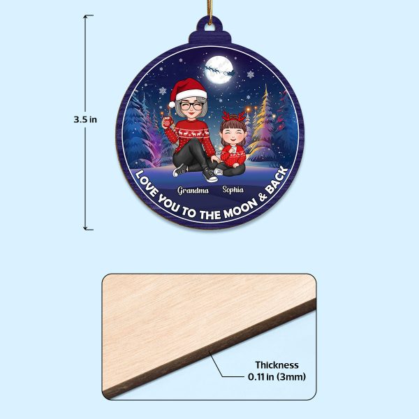 Cute Grandma Grandkids Christmas Moon Night Colorful Tree Personalized Wooden Ornament For Cheap - Image 4