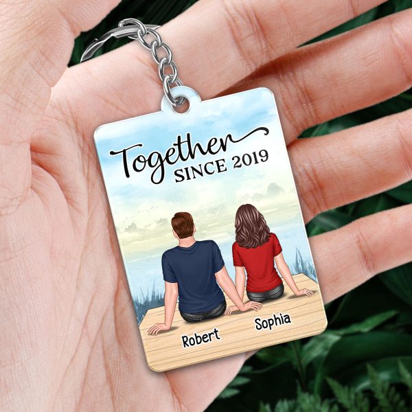 Couple Back View Sitting At Lake Favorite Song Scannable QR Code Personalized Acrylic Keychain Supply - Image 2