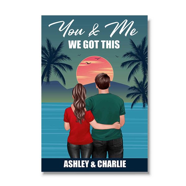 Back View Couple Standing Hugging Retro Summer Personalized Vertical Poster Online Hot Sale