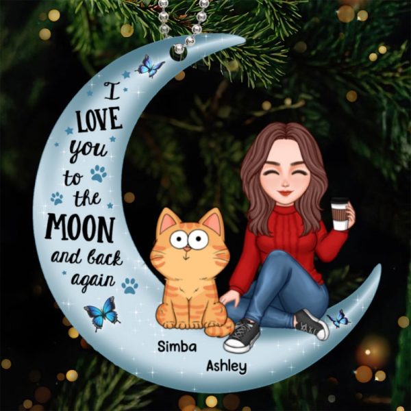 Cat Mom Love To The Moon And Back Personalized Acrylic Ornament Online now - Image 4
