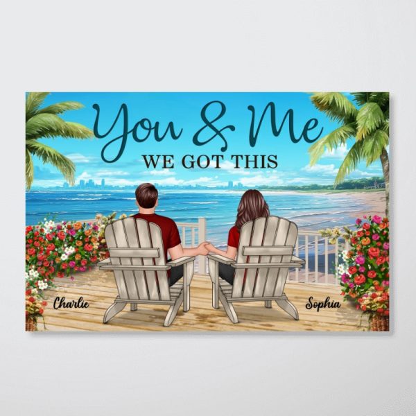 Back View Couple Sitting Beach View Personalized Horizontal Poster, Unique And Meaningful Gift For Couples For Sale - Image 5