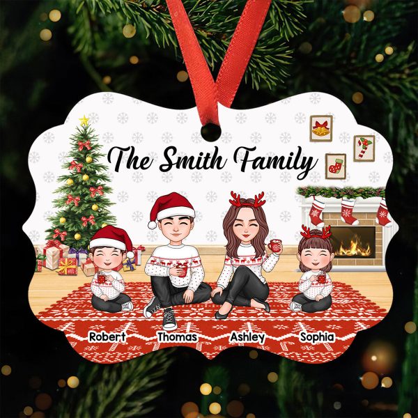 Christmas Cute Family Sitting In House Personalized Christmas Ornament Cheap - Image 3