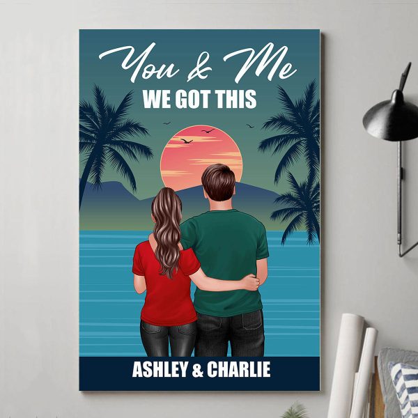 Back View Couple Standing Hugging Retro Summer Personalized Vertical Poster Online Hot Sale - Image 2