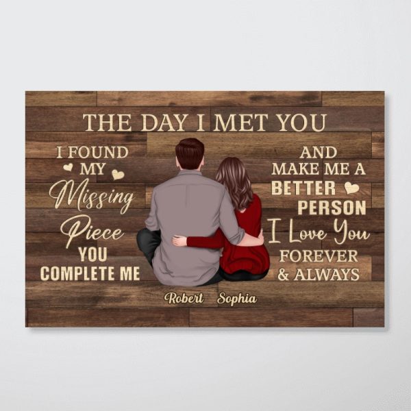 Found My Missing Piece Back View Couple Sitting Brown Palette Personalized Horizontal Poster For Sale - Image 4