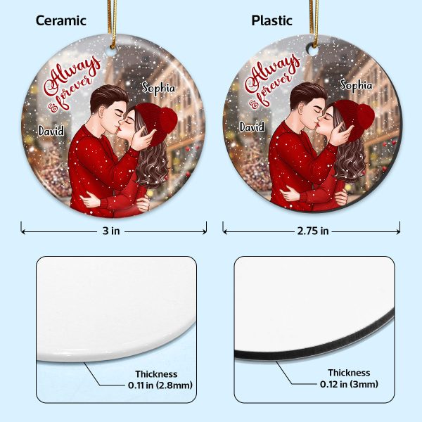 Romantic Couple Kissing On The Street Always & Forever Christmas Personalized Circle Ornament Online Hot Sale - Image 4