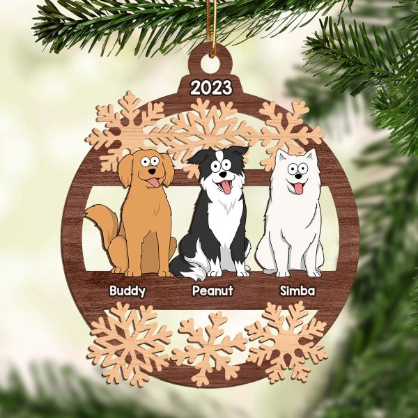 Snowflake Funny Cartoon Dogs Sitting Personalized Christmas Wooden Ornament Sale - Image 2
