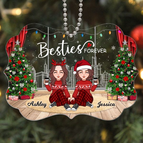 Cute Besties Sisters Christmas Window City Skyline Personalized Acrylic Ornament Online Sale - Image 3