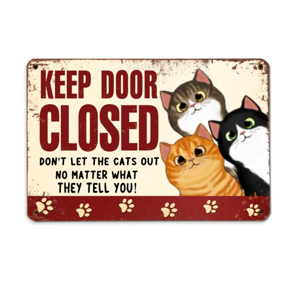 Peeking Fluffy Cats Keep Door Closed Personalized Metal Sign For Sale - Image 4
