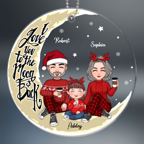 Doll Grandma Grandpa Grandparents Sitting With Kid On Moon Personalized Circle Acrylic Ornament Hot on Sale - Image 2