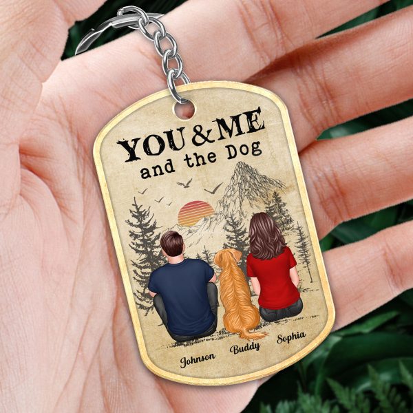 Back View Couple You Me And The Dogs Cats Vintage Sunset Personalized Acrylic Keychain Fashion - Image 2