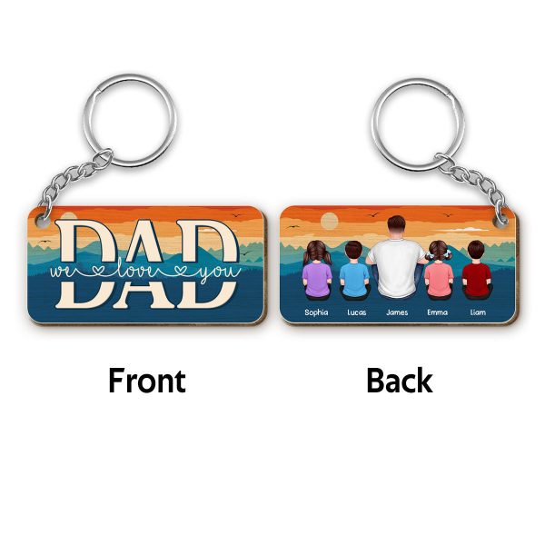 Best Dad Ever Mountain Retro Pattern Back View Man & Kids Personalized Wooden Keychain Hot on Sale