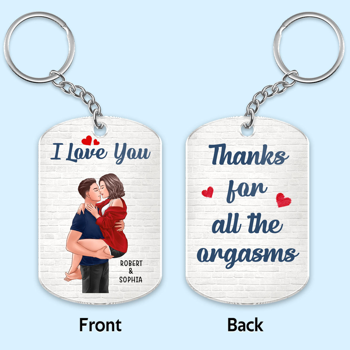 Brick Background Man Holding Woman Kissing Couple Personalized Acrylic Keychain Online