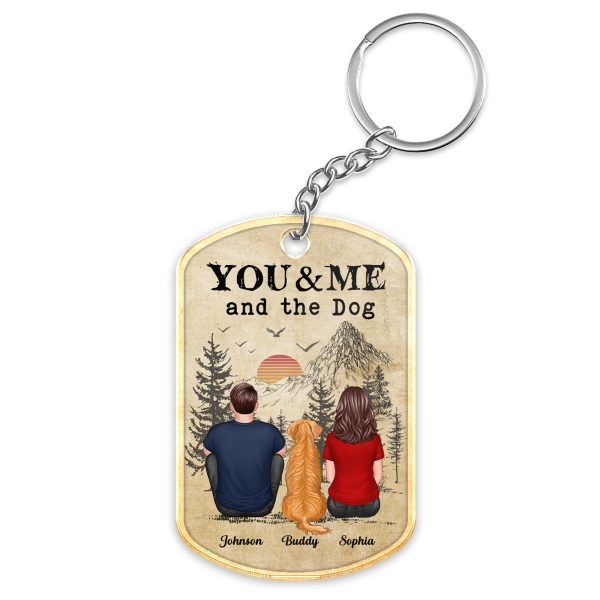 Back View Couple You Me And The Dogs Cats Vintage Sunset Personalized Acrylic Keychain Fashion