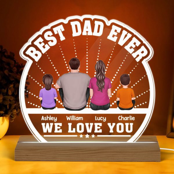 Best Dad Ever Back View Man Kids Dog Cat Personalized Custom Shaped Acrylic Plaque With LED Night Light Cheap