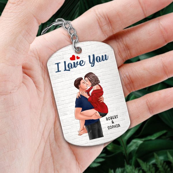 Brick Background Man Holding Woman Kissing Couple Personalized Acrylic Keychain Online - Image 2