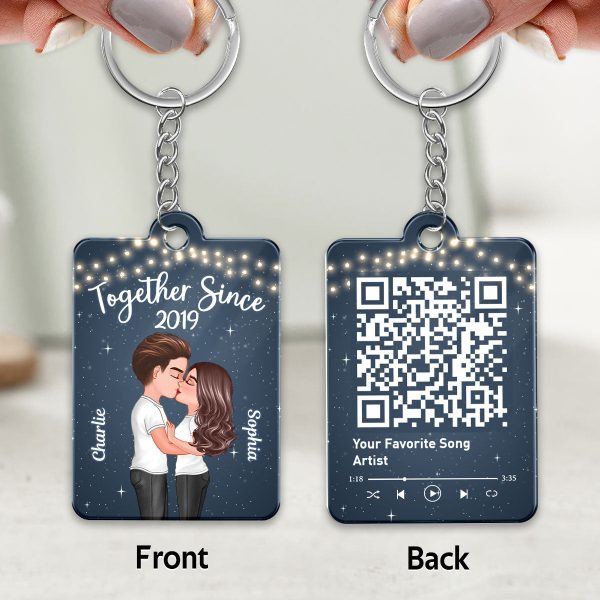 Light String Doll Couple Kissing Favorite Song Scannable QR Code Personalized Acrylic Keychain Online now - Image 3
