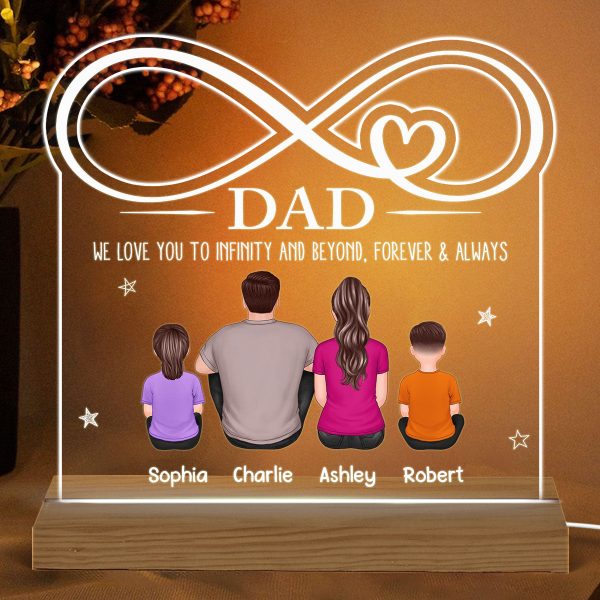 Dad We Love You To Infinity Back View Man & Kids Dog Cat Personalized Custom Shape Acrylic Plaque With Warm LED Night Light Online Hot Sale - Image 2