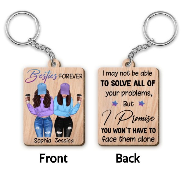 Front View Besties To My Besties Personalized Wooden Keychain Discount - Image 4