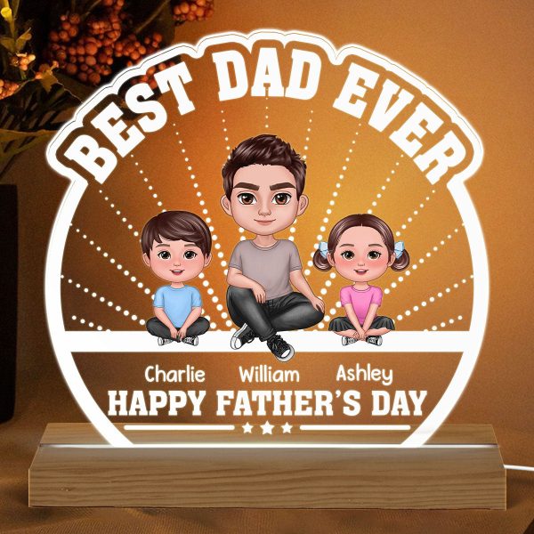 Best Dad Ever Doll Man Sitting With Kids Dog Cat Personalized Custom Shaped Acrylic Plaque With Warm LED Night Light Online Hot Sale - Image 2