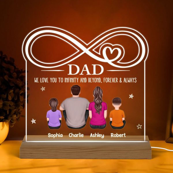 Dad We Love You To Infinity Back View Man & Kids Dog Cat Personalized Custom Shape Acrylic Plaque With Warm LED Night Light Online Hot Sale