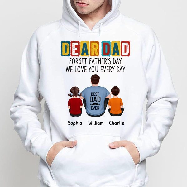 Dear Dad Forget Father‘s Day Back View Man Sitting With Kids Dog Cat Personalized Shirt For Cheap - Image 4