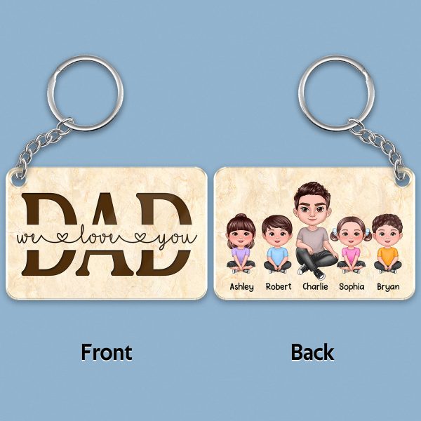 Best Dad Ever Doll Sitting Man & Kids Dog Cat Personalized Acrylic Keychain For Sale