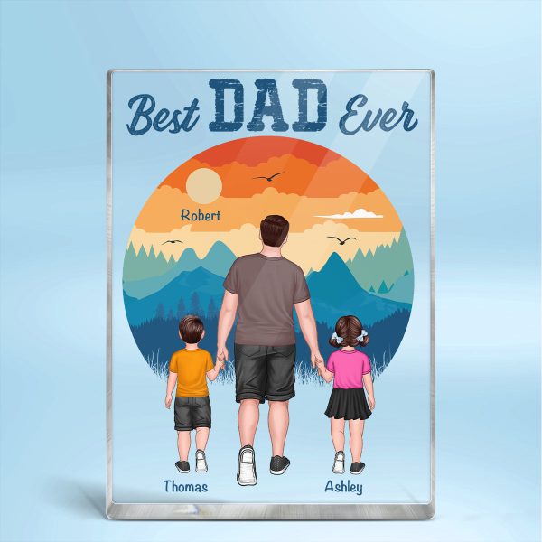 Best Dad Ever Walking Dad And Kids Retro Background Personalized Rectangle Acrylic Block Plaque Fashion - Image 2