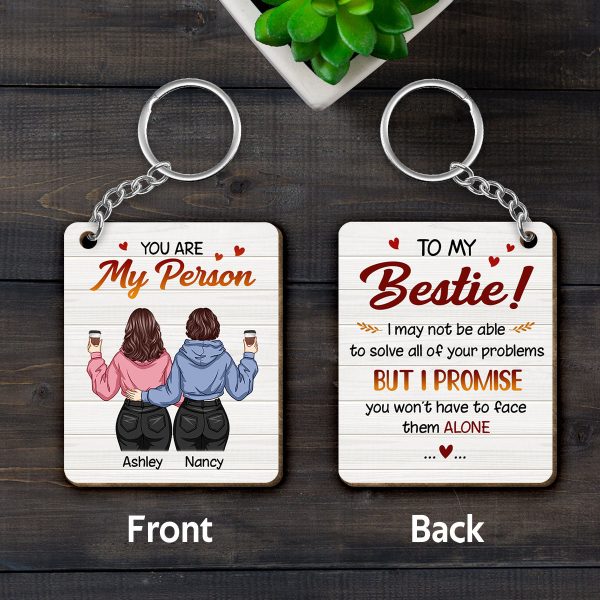 Back View Besties You Are My Person Personalized Wooden Keychain Hot on Sale - Image 3