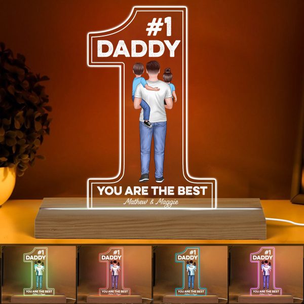 #1 Dad Grandpa Holding Kids Personalized Custom Shape Acrylic LED Night Light For Cheap