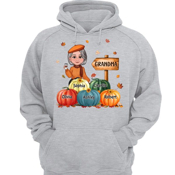 Grandma Mom Sitting In Pumpkin Patch Personalized Shirt Discount - Image 3