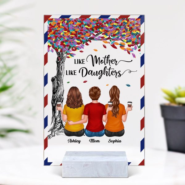 Back View Mom Daughters Sitting Under Colorful Tree Envelope Pattern Personalized Acrylic Plaque Hot on Sale