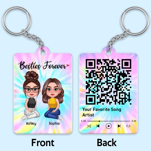 Pretty Doll Besties Sisters Tiedye Background Favorite Song Scannable QR Code Personalized Acrylic Keychain Cheap