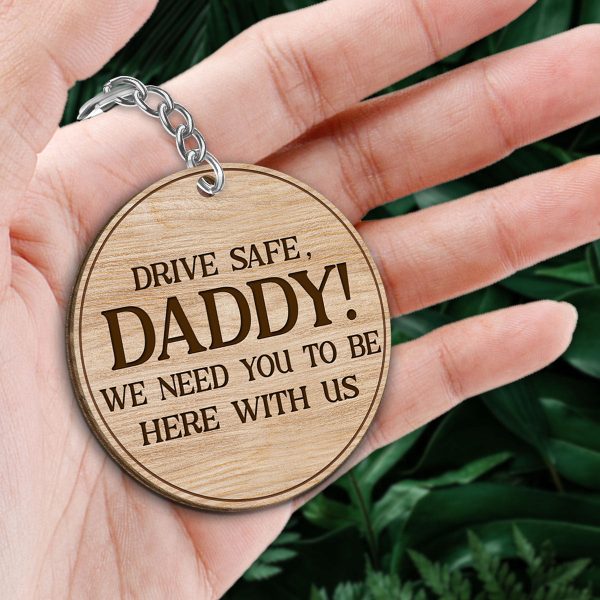 Dad We Love You Back View Sitting Man Kids Dog Cat Personalized Round Wooden Keychain Online Sale - Image 2