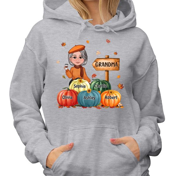 Grandma Mom Sitting In Pumpkin Patch Personalized Shirt Discount - Image 4