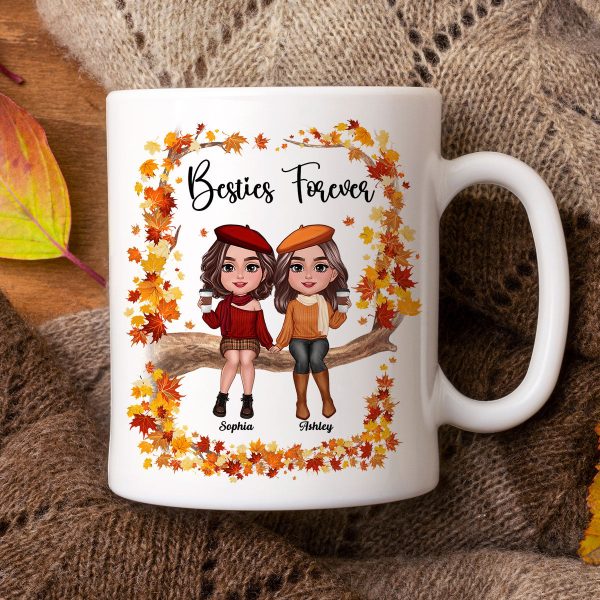 Besties Sisters Sitting On Fall Season Branch Personalized Mug Online now - Image 3