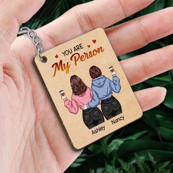 Back View Besties You Are My Person Personalized Wooden Keychain Hot on Sale - Image 2