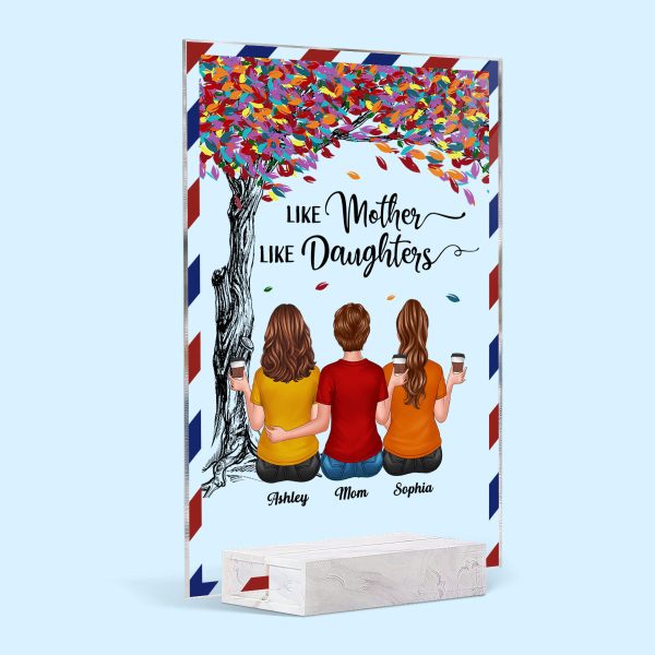 Back View Mom Daughters Sitting Under Colorful Tree Envelope Pattern Personalized Acrylic Plaque Hot on Sale - Image 2