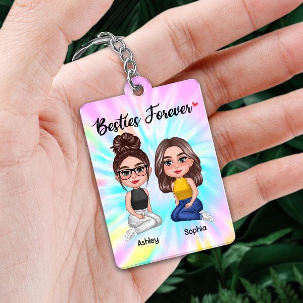 Pretty Doll Besties Sisters Tiedye Background Favorite Song Scannable QR Code Personalized Acrylic Keychain Cheap - Image 2