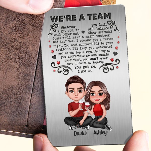 We‘re A Team Couple Sitting Together Personalized Metal Wallet Card Online Hot Sale